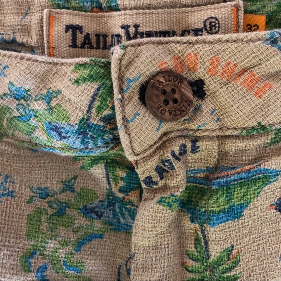 Linen Tropical Paradise Hawaiian Print Tan Khaki Shorts size 32 Pristine EUC 32 - Picture 3 of 6